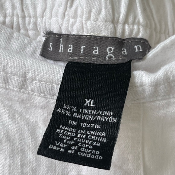 NWT Sharagano Women White Linen Pants With Cargo Pocket Elastic Back Waist sz XL - Picture 3 of 6